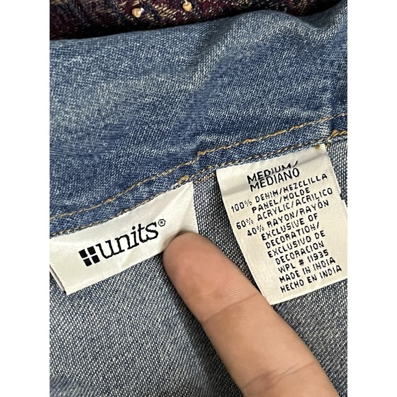 As Is-vintage Units Denim And Paisley Color block Jean Jacket 80s 90s - Picture 13 of 13